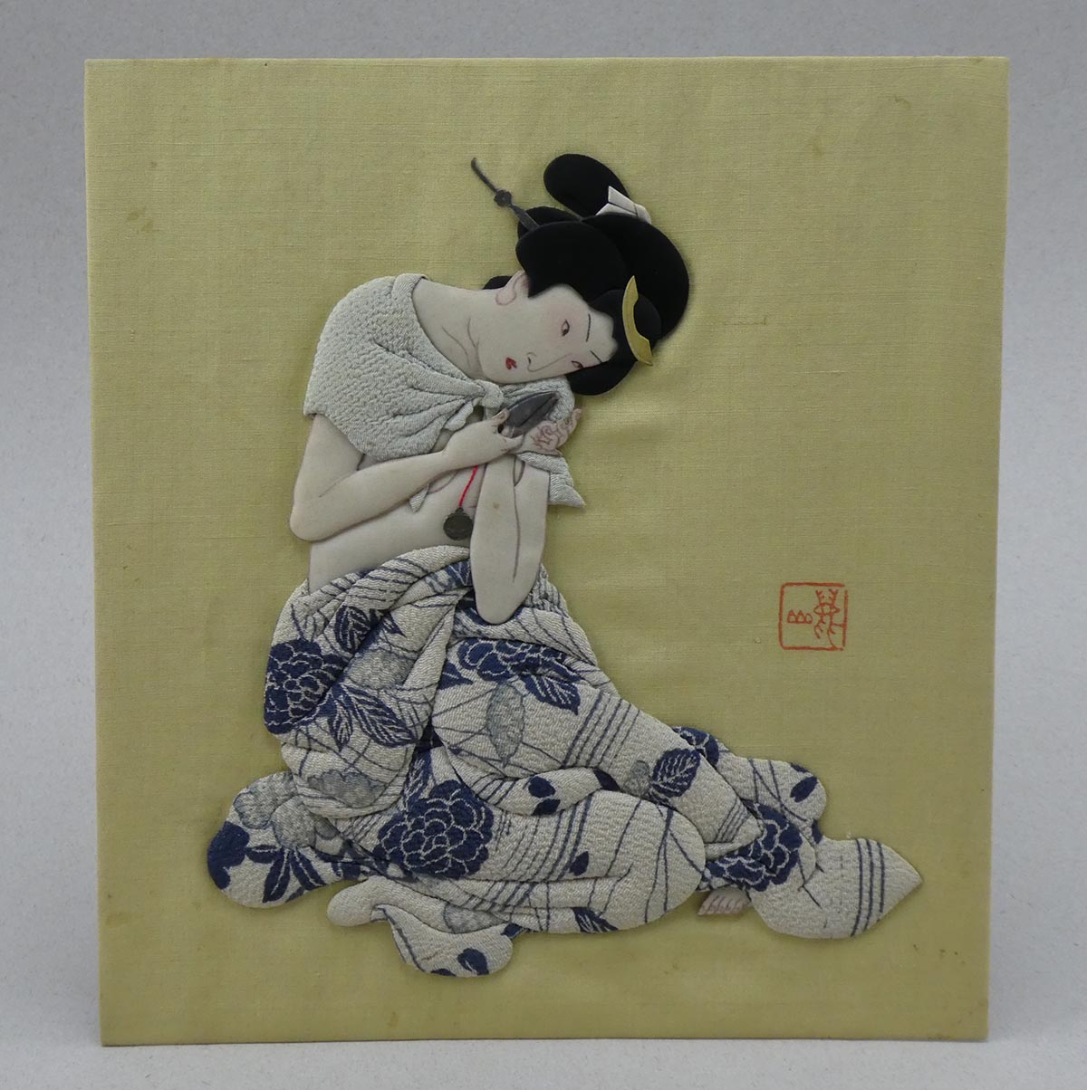 Framed Japanese Oshi-E Textile Art Meiji Period from a Large Set in 2023