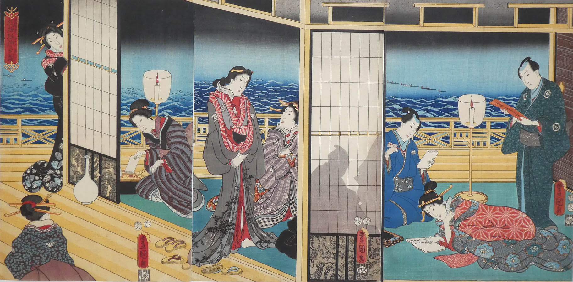 KUNISADA  (1786-1865). The Genji at Sagami