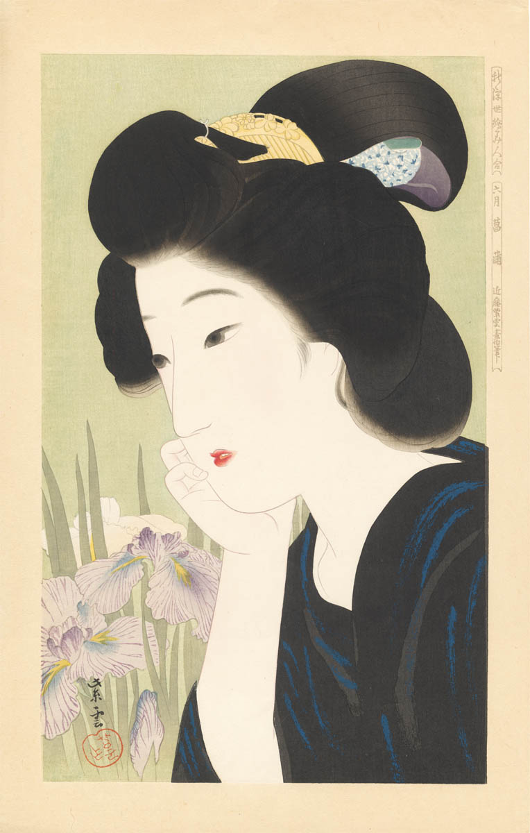 SHIUN (attivo 1923-1930 ca). A lady and iris SHIUN (attivo 1923-1930 ca). A lady and iris