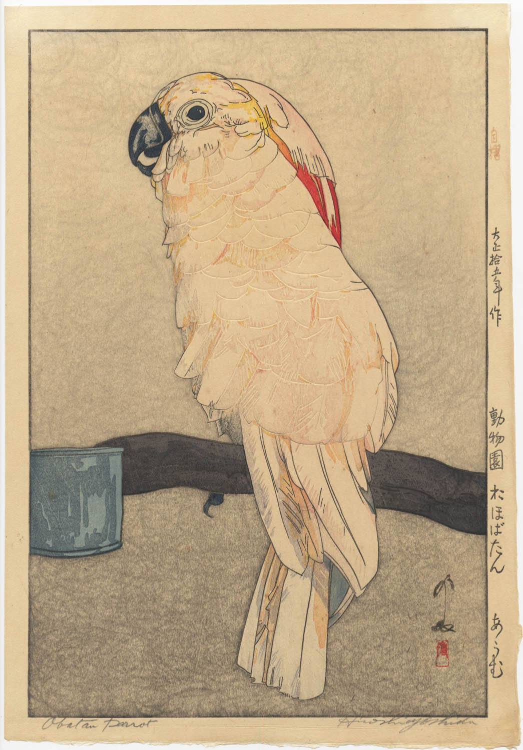 YOSHIDA (1876-1950). Salmon-crested parrot YOSHIDA (1876-1950). Salmon-crested parrot