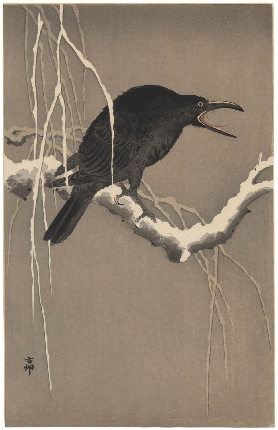 KOSON  (1877-1945). Cawing crow